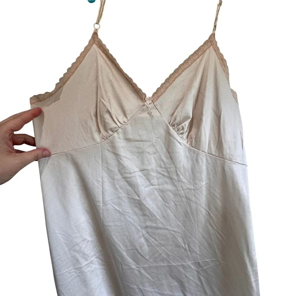 VTG 90s Slip Dress Women‎ Medium Ivory Lace Trim Silky Coquette Bridal Feminine